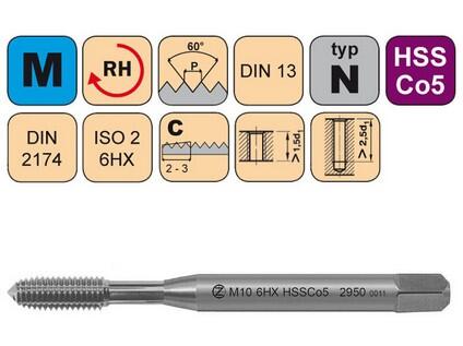 Tvářecí závitník M5x0,8 6HX HSSCo5 DIN 2174 s mazací drážkou - CZZ2950-M5-6HX