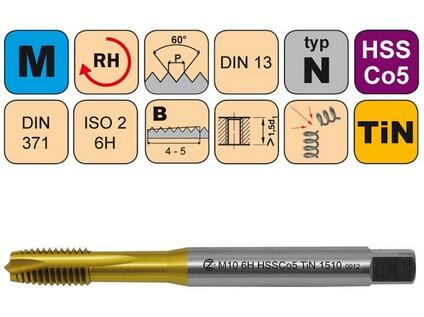 Závitník strojní M2x0,4 ISO2 HSSCo5 TiN DIN 371 B - 1510 - CZZ1510-M2-ISO2
