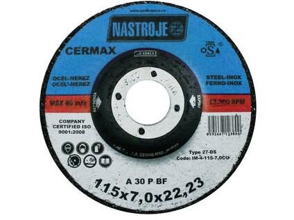 Kotouč brusný 115x7x22 na ocel a nerez A30PBF CerMax - IM-4-115-7,0CU