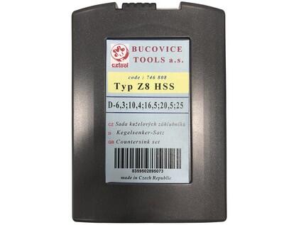 Sada záhlubníků DIN 335 C TYP- Z8 D6,3-10,4-16,5-20,5-25 HSS plast - BU746-808