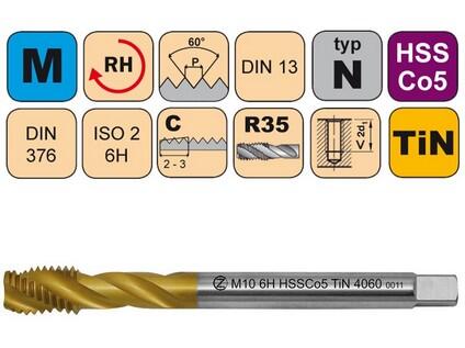 Závitník strojní M24x3 ISO2 HSSCo5 TiN DIN 376 RSP35 - 4060 - CZZ4060-M24-ISO2