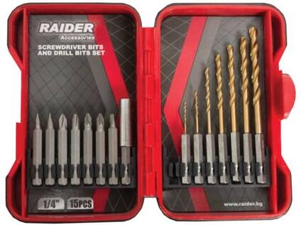 Sada bitů & vrtáků 1/4" 15 ks RAIDER - TM-157795
