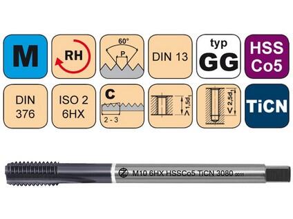 Závitník strojní M22x2,5 6HX HSSCo5 TiCN DIN 376 C - 3080 - CZZ3080-M22-6HX