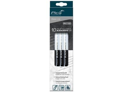 PICA CLASSIC FOR ALL BLACK&WHITE - DŘEVĚNÁ DVOUSTRANNÁ TUŽKA - ČERNÁ A BÍLÁ TUHA PIŠNAVŠE - VODOU OMYVATELNÉ - 10ks - PC-546/24-10