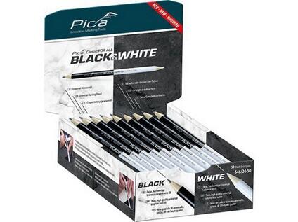 PICA CLASSIC FOR ALL BLACK&WHITE - DŘEVĚNÁ DVOUSTRANNÁ TUŽKA 1ks - ČERNÁ A BÍLÁ TUHA PIŠNAVŠE - PÍŠE NA HLADKÉ POVRCHY - KOV, SKLO, PLAST, OBKLADY, DLAŽBY, KERA - PC-546/24