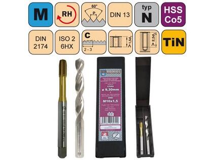 Sada tvářecí závitník M12x1,75 6HX HSSCo5 TiN DIN 2174 s mazací drážkou +vrták CZ004-11,20 - CZZ2960-SD-M12-6HX