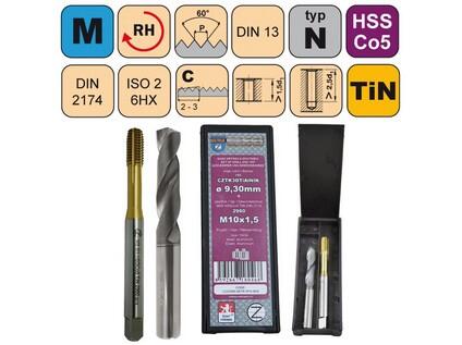 Sada tvářecí závitník M8x1,25 6HX HSSCo5 TiN DIN 2174 s mazací drážkou +vrták CZTK3DTiAlNIK-07,40 - CZZ2960-SDTK-M8-6HX