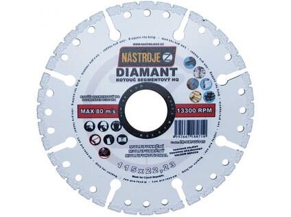 Kotouč diamantový segmentový HQ s chladícími segmenty vakuově pájený 115x2,6x22mm multifunkční - IM-DK-VU115