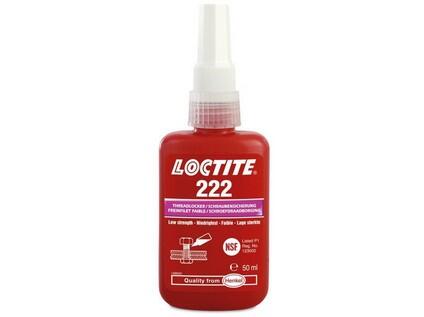 Loctite 222 / 50 ml pro zajišťování a těsnění závitových spojů, které vyžadují snadnou demontáž za použití běžného ručního nářadí - LC-222-050