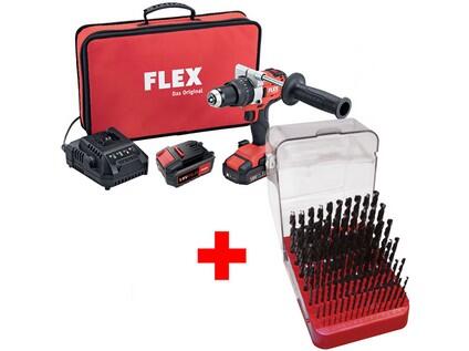PD 2G 18.0-EC FS55 2-rychlostní aku-vrtačka s příklepem + 2x akumulátor 5.0Ah FLEX + Sada vrtáků 91-dílná 1,00-10,00x0,1mm 221121RNHSS - SET-FX-500356-II22