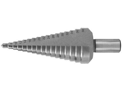 Vrták stupňovitý 6-38, po 2mm HSSE  6;8;10;12;14;16;18;20;22;24;26;28;30;32;34;36;38 stopka 12mm - PA56610-638100