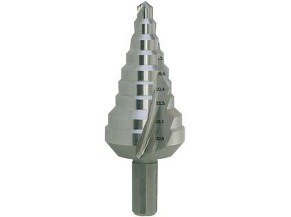 Vrták stupňovitý HSS 6-30,5mm/9st. - PG 6-9-12,5-15,2-18,6-20,4-22,5-28,3-30,5 stopka 10mm - VS8HSS