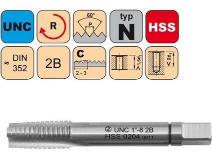 Sadový závitník UNC No.12-24 I 2B HSS DIN 352 - 0204 - CZZ0204-UNC-12-24-I-2B