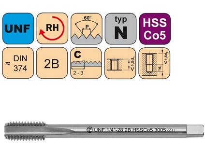 Závitník strojní UNF 1/2"-20 2B HSSCo5 DIN 374 C - 3005 - CZZ3005-UNF-1/2"-20-2B