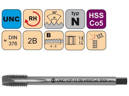 Závitník strojní UNC 9/16"-12 2B HSSCo5 DIN 376 B - 3504 - CZZ3504-UNC-9/16"-12-2B