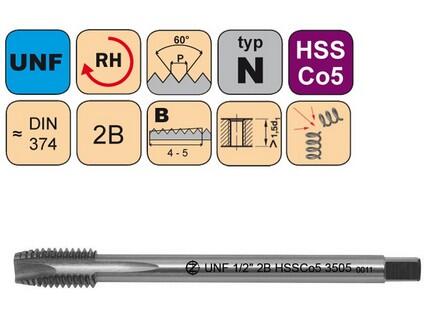 Závitník strojní UNF 7/8"-14 2B HSSCo5 DIN 374 B - 3505 - CZZ3505-UNF-7/8"-14-2B
