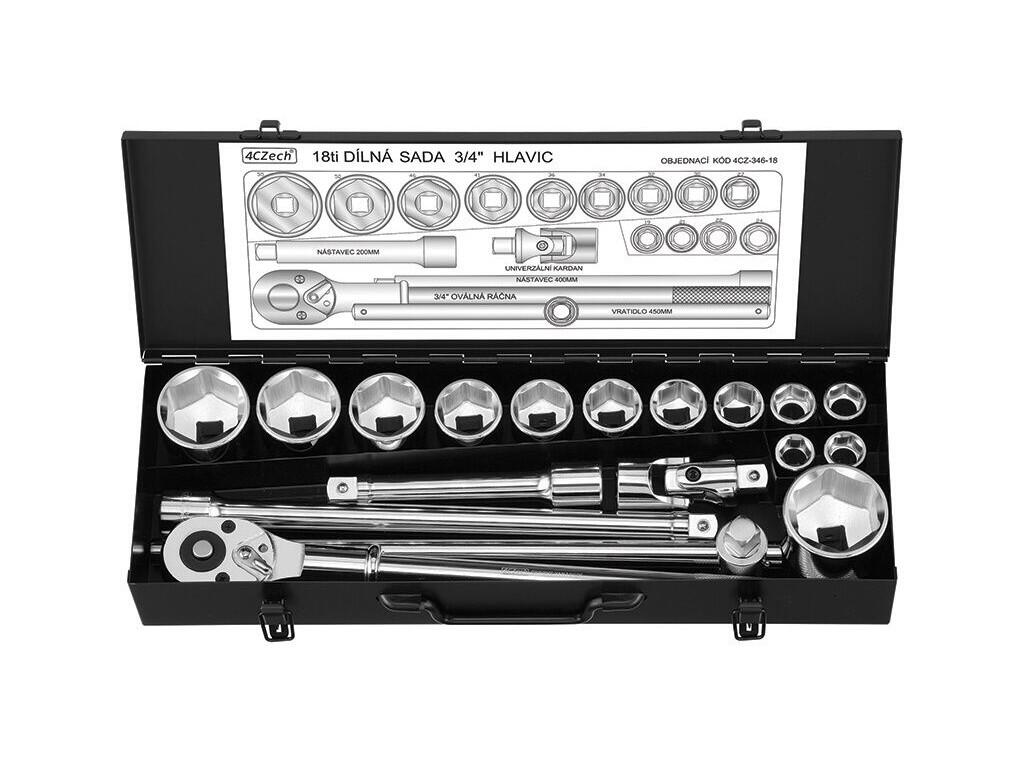 3/4" 18dílná sada nářadí 19-55mm + ráčna 24 zubů - 4CZ-346-18
