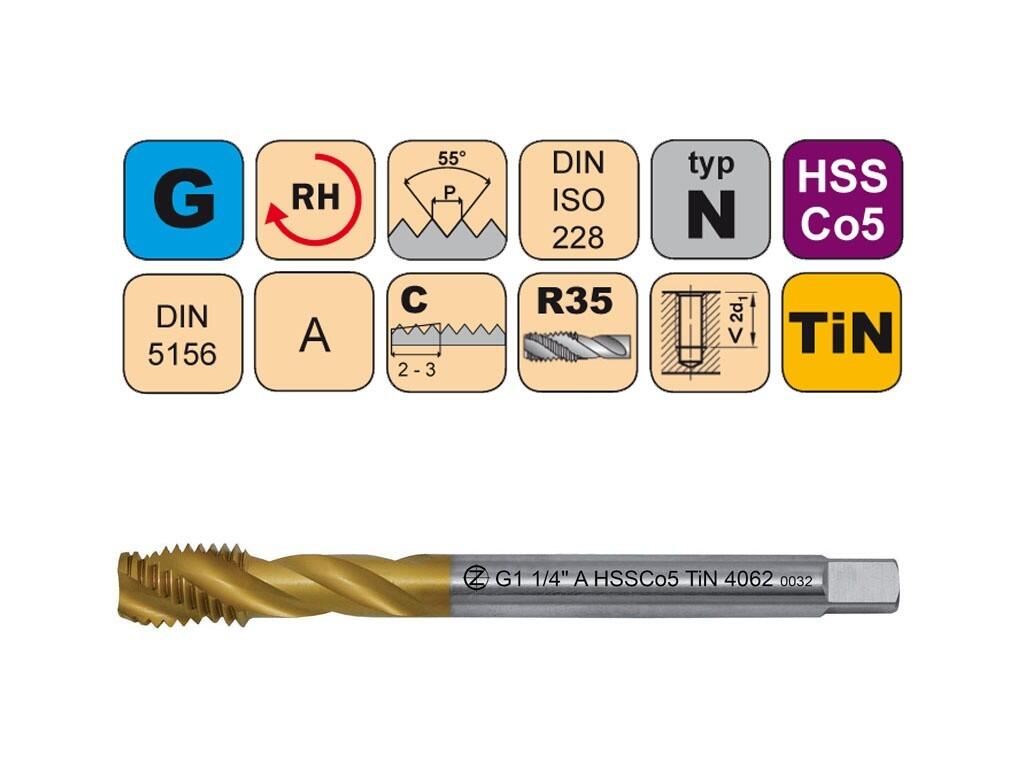 Závitník strojní G1 1/2" A HSSCo5 TiN DIN 5156 RSP35 - 4062 - CZZ4062-G1-1/2"-A