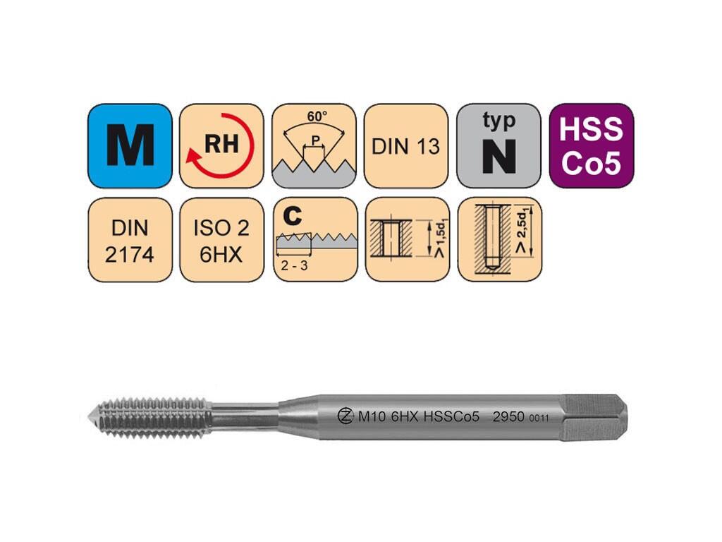 Tvářecí závitník M5x0,8 6HX HSSCo5 DIN 2174 s mazací drážkou - CZZ2950-M5-6HX