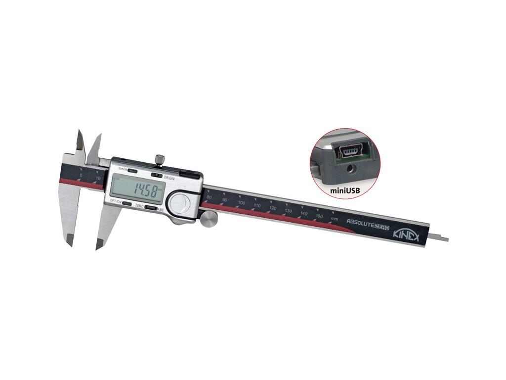 Posuvné digitální měřítko nové generace KINEX - ABSOLUTE ZERO 150mm, 0,01mm, ramena 40mm, ABS, ORIGIN, PC mini USB, DIN 862. VHODNÉ PRO KALIBRACE s kolečkem KIN - KI6040-05-150