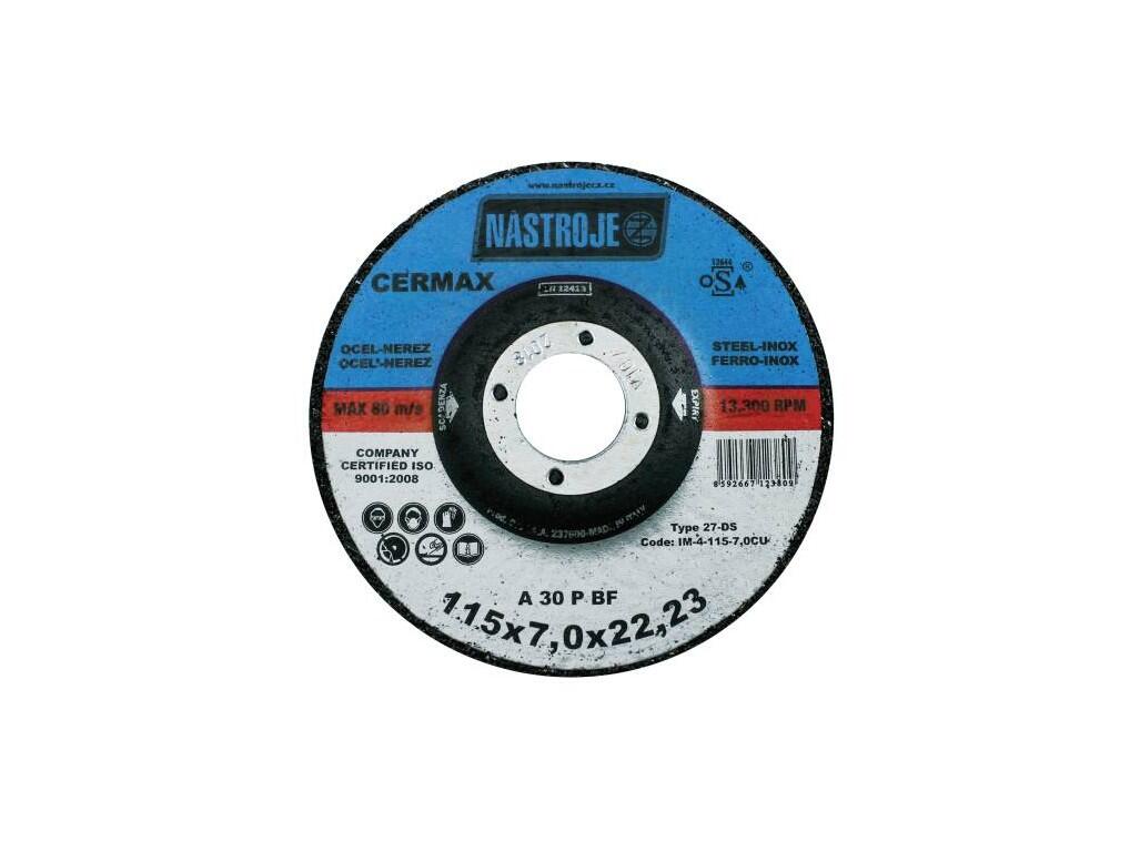 Kotouč brusný 115x7x22 na ocel a nerez A30PBF CerMax - certifikát OSA - IM-4-115-7,0CU