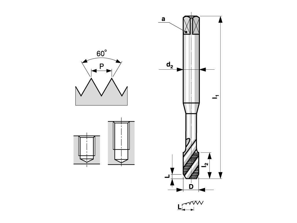 Závitník strojní M2,5x0,45 ISO2 (6H) HSSE šroubovitá drážka 35° DIN371 - BU174-025