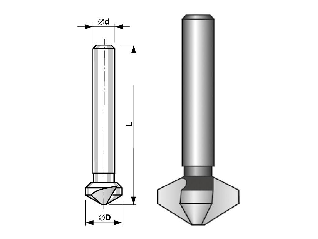 Kuželový záhlubník tříbřitý 120° D20,5 HSS - BU830-205