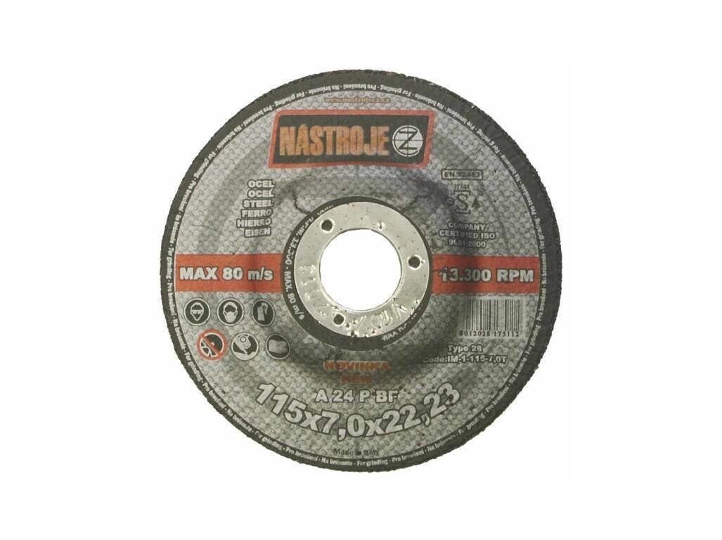 Kotouč brusný talířový 115x7,0x22 A24 P Type 28 na ocel - certifikát OSA - IM-1-115-7,0T