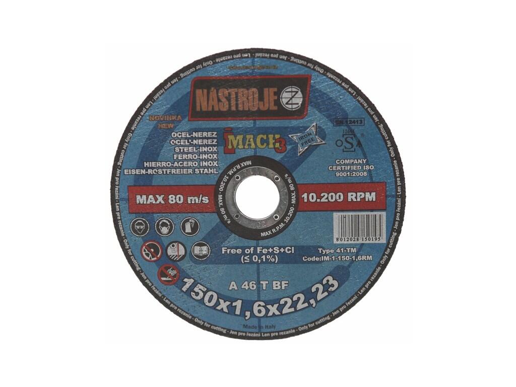 Kotouč řezný 150x1,6x22 iMACH3 na ocel a nerez - certifikát OSA - IM-1-150-1,6RM