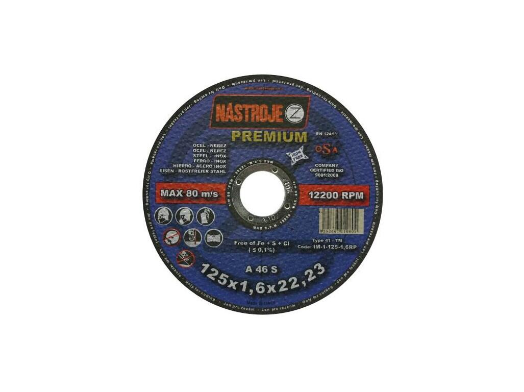 Kotouč řezný 125x1,6x22 na ocel a nerez  PREMIUM - certifikát OSA - IM-1-125-1,6RP