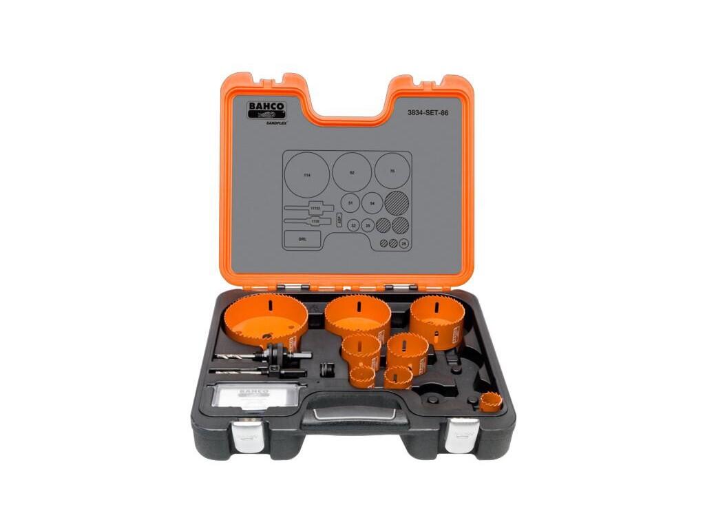 Sada děrovacích pil SANDFLEX 25,32,35,51,57,76,92,114 + 2 trny + vrták + adaptér - BA-3834-SET-86