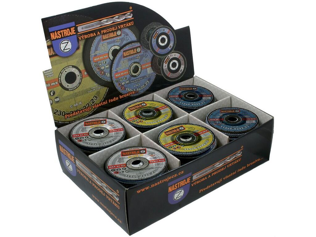 Prodejní box „brusný“ 115 a 125mm síla 6,4mm ocel, kámen, nerez 150ks - IM-BOX-9