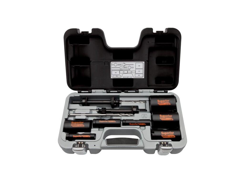 Sada děrovacích pil SUPERIOR 19,22,29,35,44,51,64 + 2 trny + vrták - BA-3833-SET-101