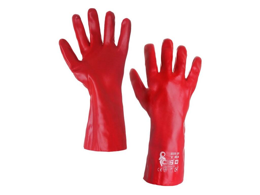 Rukavice SELA, máčené v PVC, červené, vel. 10 - CN-3430-002-250-10