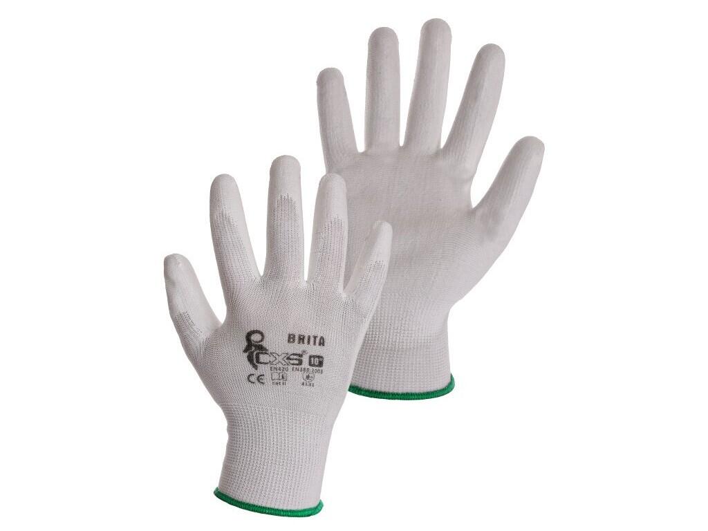 Rukavice BRITA WHITE,  máčené v polyuretanu, bílé, vel. 07 - CN-3440-001-100-07