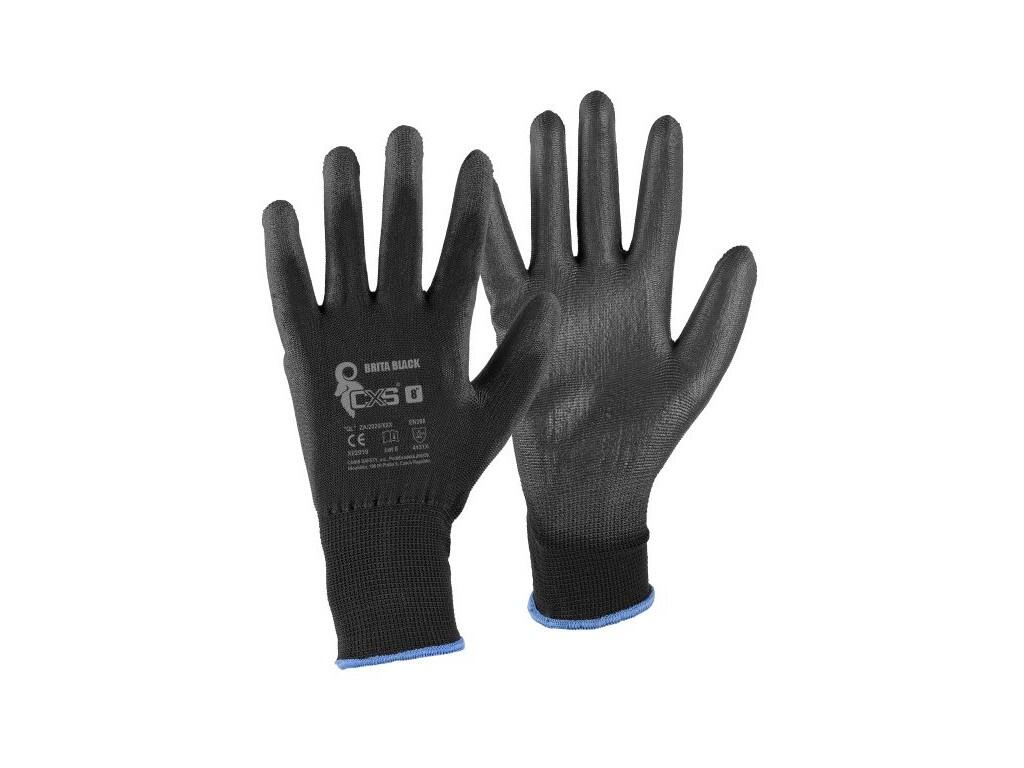 Rukavice BRITA BLACK,  máčené v polyuretanu, černé, vel. 08 - CN-3440-001-800-08
