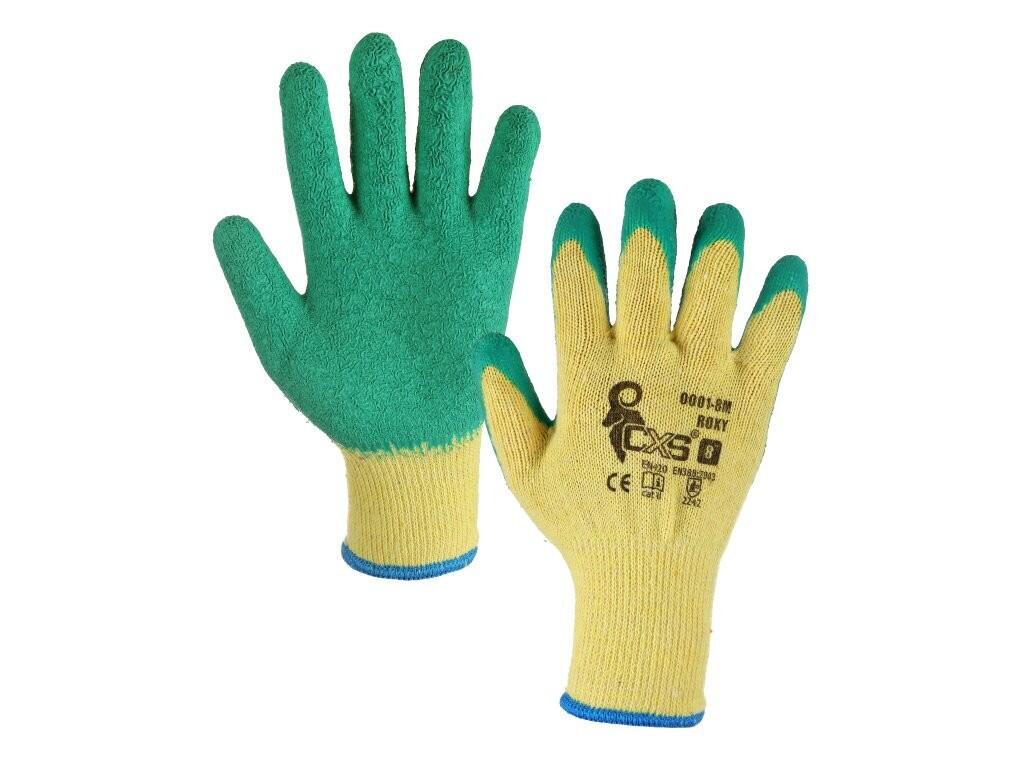 Rukavice ROXY, máčené v latexu, žluto-zelené, vel. 08 b1/12/120 - CN-3420-001-157-08