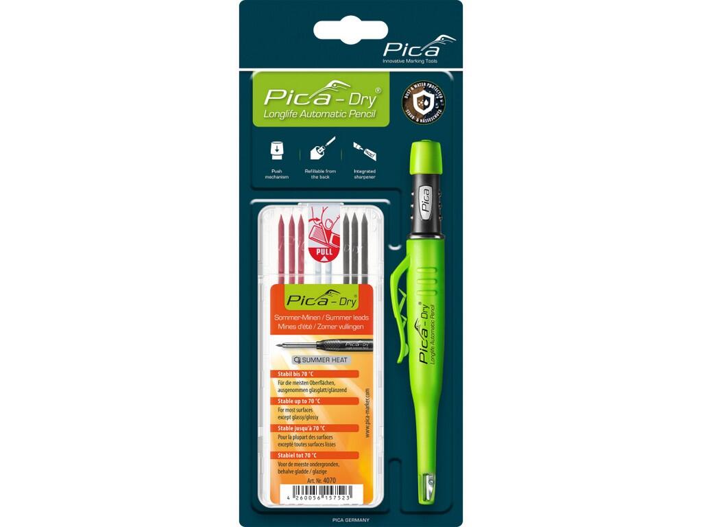 PICA Dry - AUTOMATICKÁ TUŽKA + TUHY 4070 NÁHRADNÍ KULATÉ PRO PICA Dry - ODOLNÉ NA SLUNEČNÍ SVIT AŽ DO 70°C - BLISTER - PC-30407