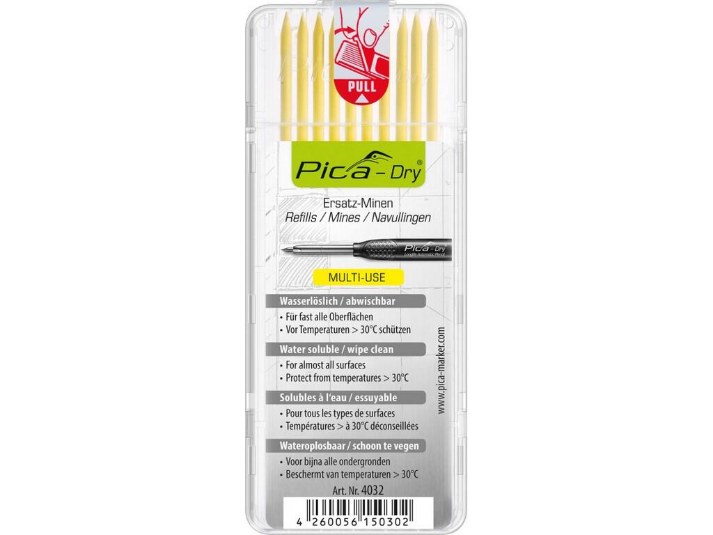 TUHY NÁHRADNÍ KULATÉ PRO PICA Dry - VODOUROZPUSTNÉ - PÍŠE NA MOKRÉ, SUCHÉ, MASTNÉ I ZAPRÁŠENÉ POVRCHY - 10x ŽLUTÁ - PC-4032