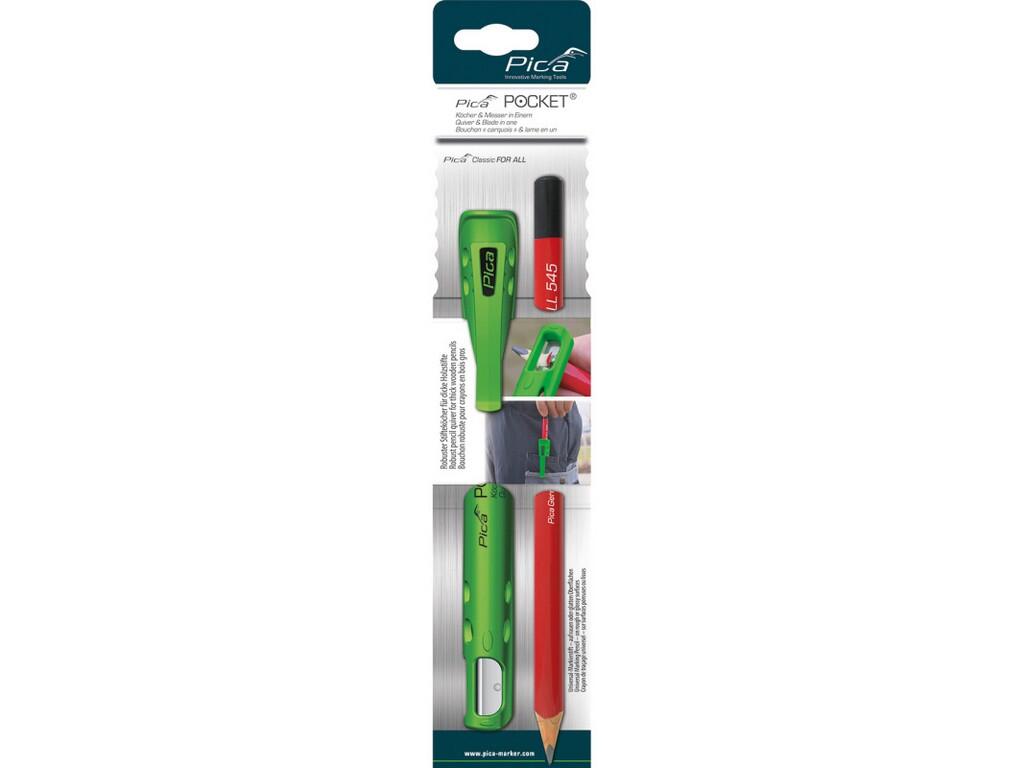 PICA POCKET - KAPESNÍ POUZDRO S OŘEZÁVÁTKEM PRO OVÁLNÉ, TROJBOKÉ I ŠESTIHRANNÉ TUŽKY + TUŽKA FOR ALL UNIVERSAL GRAPHITE 2B, 23cm - PC-505/04