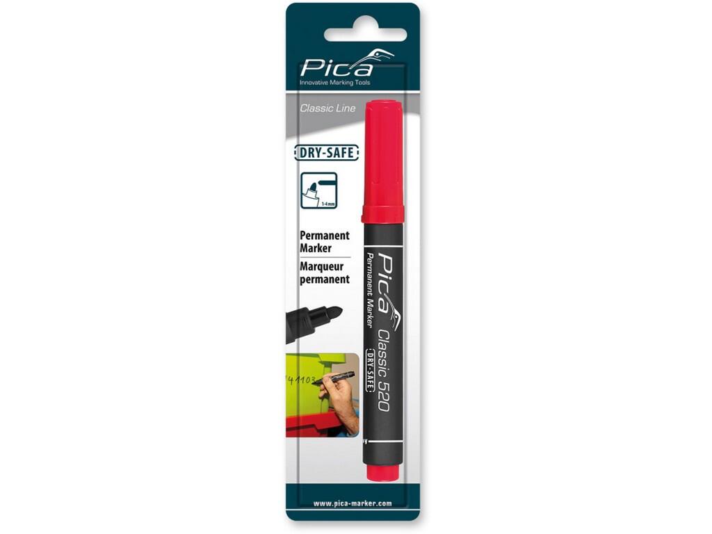 FIX - PERMANENTNÍ ZNAČKOVAČ - ALKOHOLOVÁ BÁZE - NEVYSYCHAJÍCÍ (AŽ 14 DNÍ BEZ VÍČKA) - VÁLCOVÝ HROT ŠPIČATÝ 2,5 - 5mm - 10ks V BALENÍ, CENA ZA 1ks - ČERVENÝ - BL - PC-520/40/SB