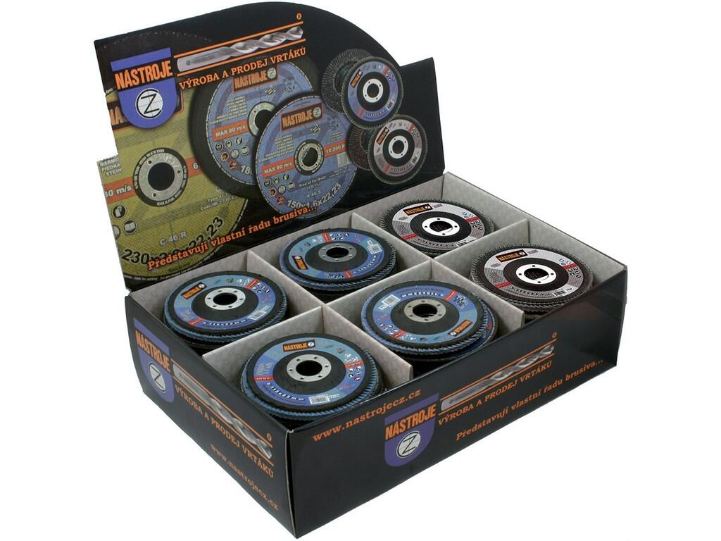 Prodejní box velký lamelových kotoučů 115 a 125mm 40, 60, 80, 100, 120 z. corundum a zirconium celkem 400ks (20x20ks) - IM-BOX-12