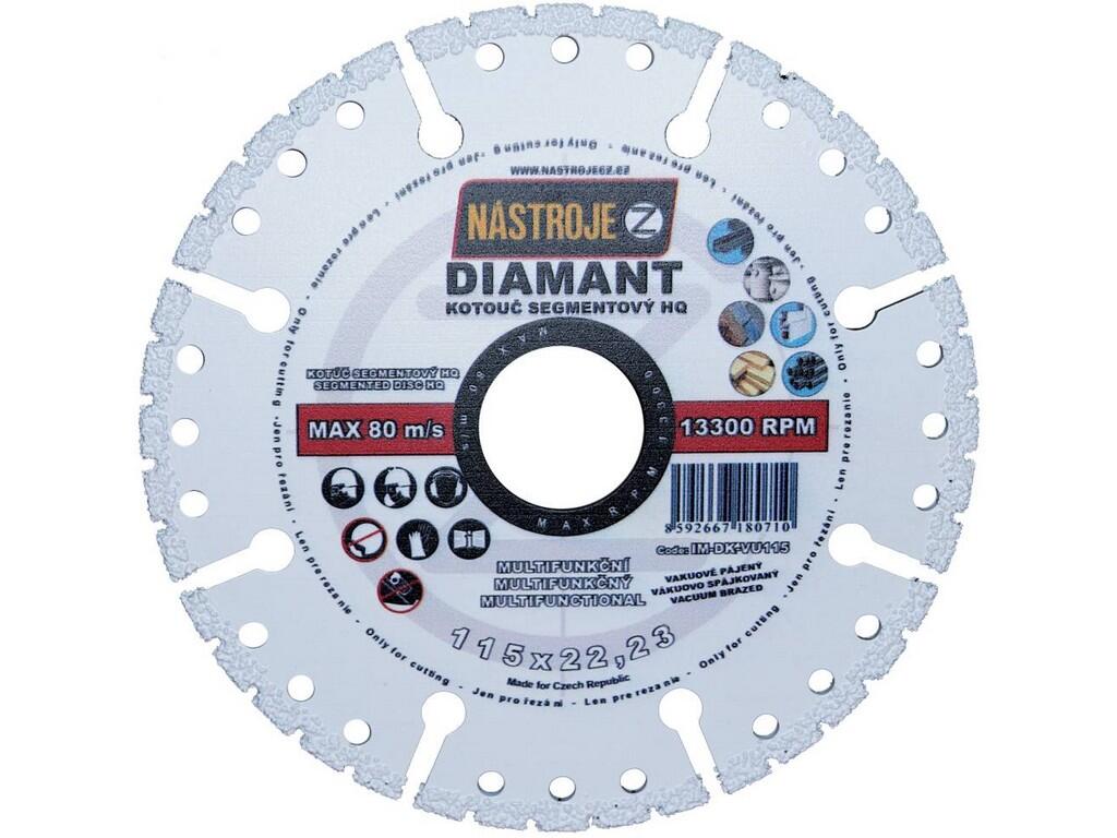 Kotouč diamantový segmentový HQ s chladícími segmenty vakuově pájený 115x2,6x22mm multifunkční - IM-DK-VU115