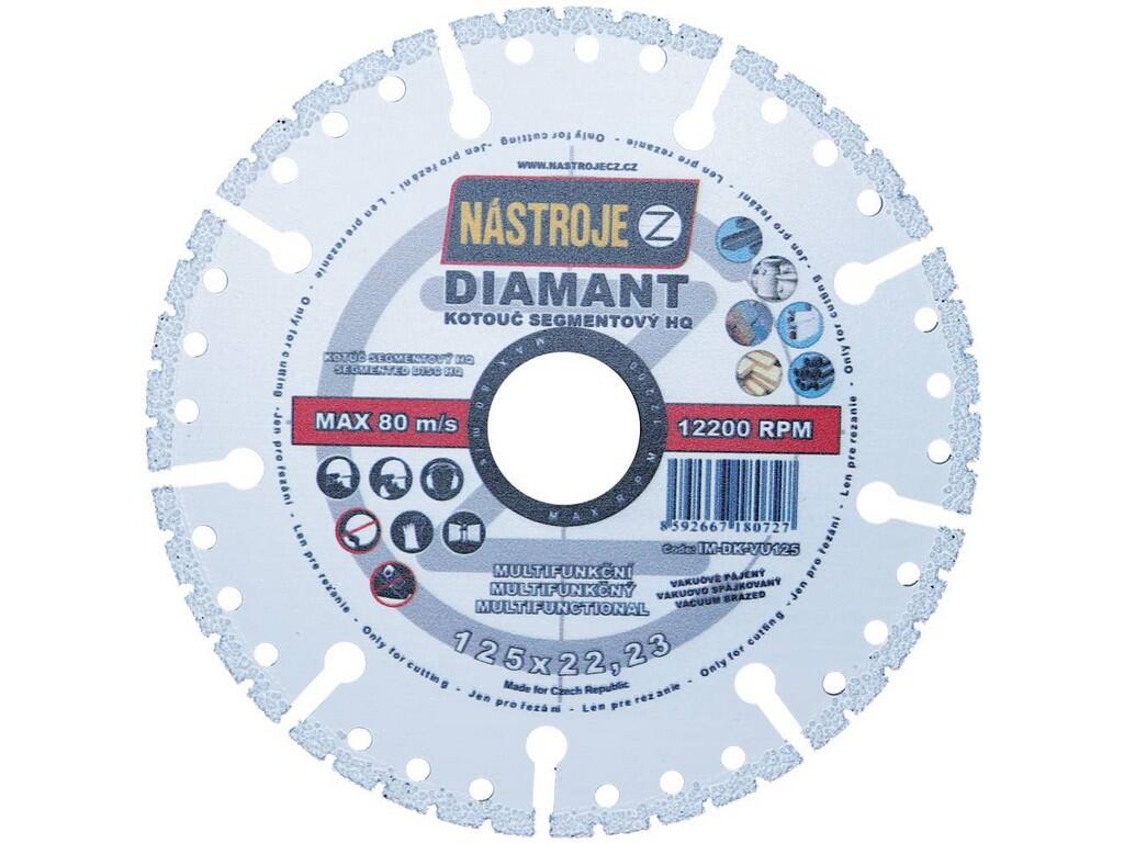Kotouč diamantový segmentový HQ s chladícími segmenty vakuově pájený 125x2,6x22mm multifunkční - IM-DK-VU125