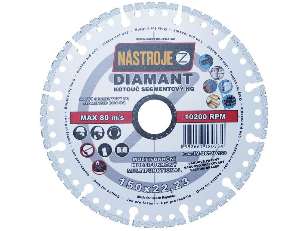 Kotouč diamantový segmentový HQ s chladícími segmenty vakuově pájený 150x2,8x22mm multifunkční - IM-DK-VU150