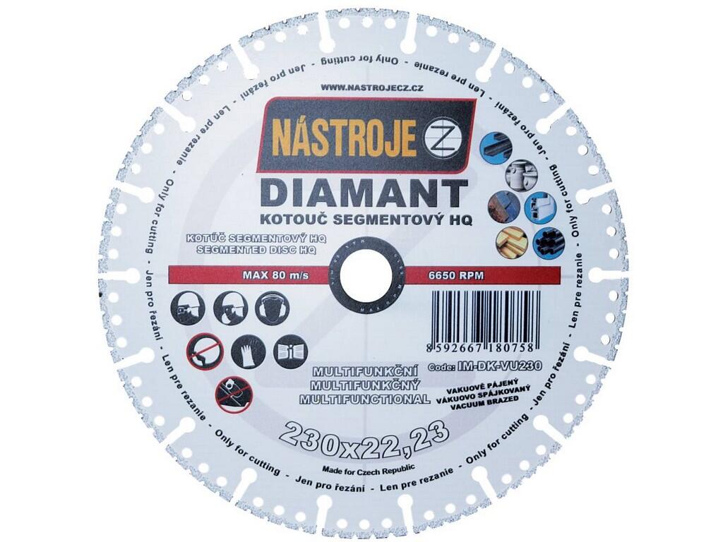 Kotouč diamantový segmentový HQ s chladícími segmenty vakuově pájený 230x3,2x22mm multifunkční - IM-DK-VU230