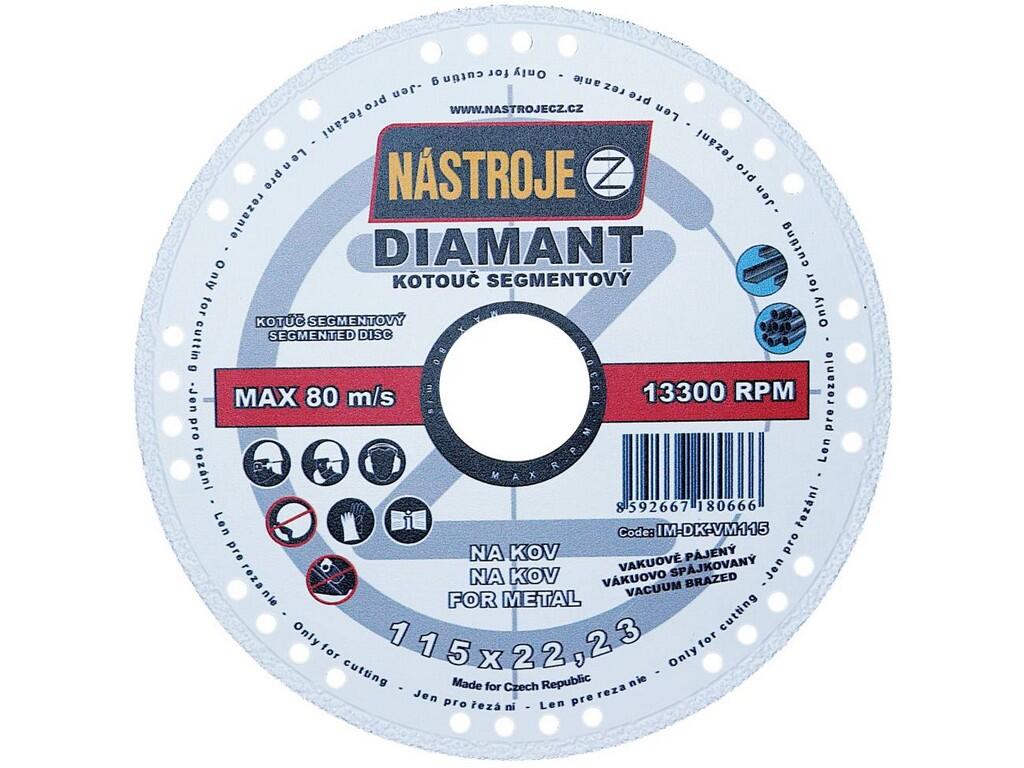 Kotouč diamantový s chladícími segmenty vakuově pájený 115x1,4x22mm na kov - IM-DK-VM115