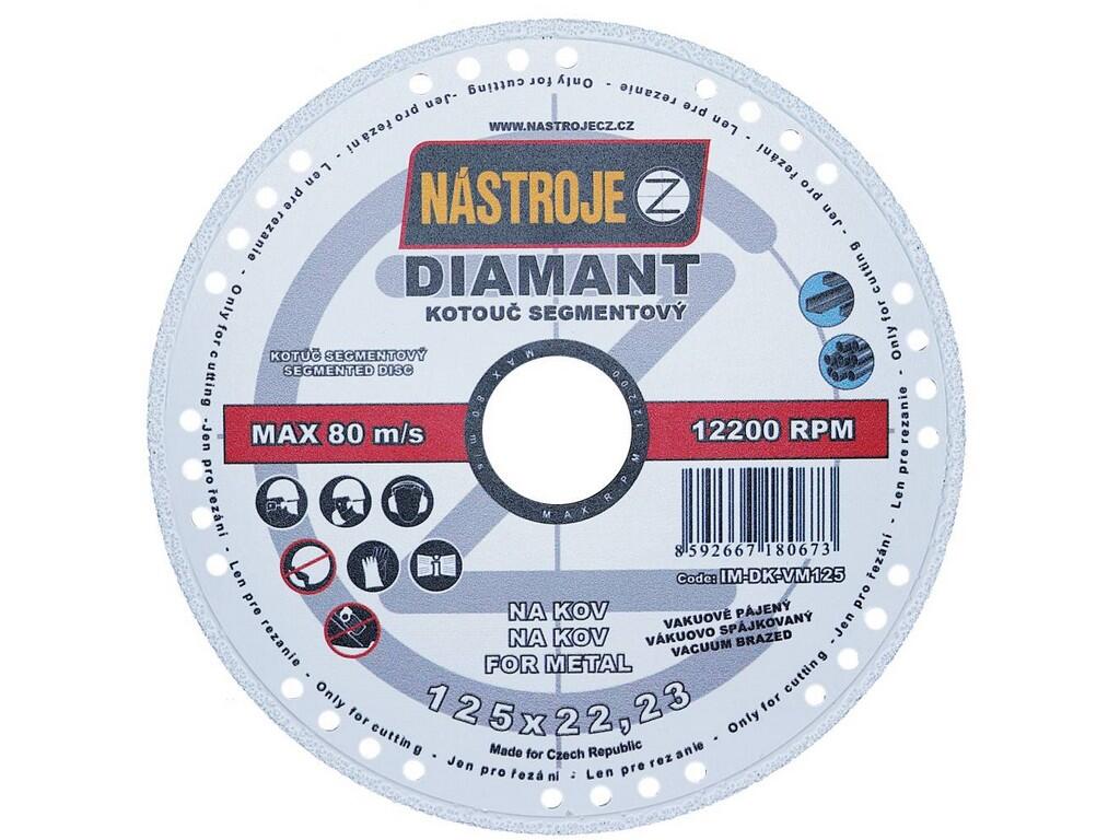 Kotouč diamantový s chladícími segmenty vakuově pájený 125x1,4x22mm na kov - IM-DK-VM125