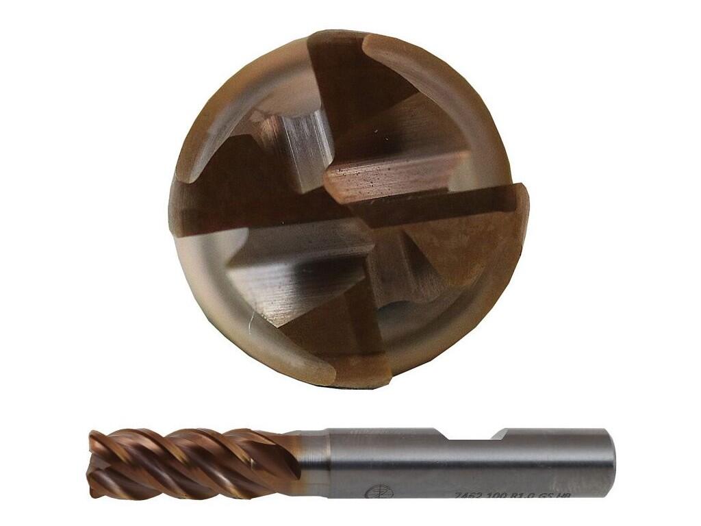 Fréza 10-82/22/42mm, 4břity, stopka 10mm, R0,5, čelní válcová, břit přes střed, s rohovým rádiusem, prodloužená, HPC - CZTK-7463-100-05-GS-HB