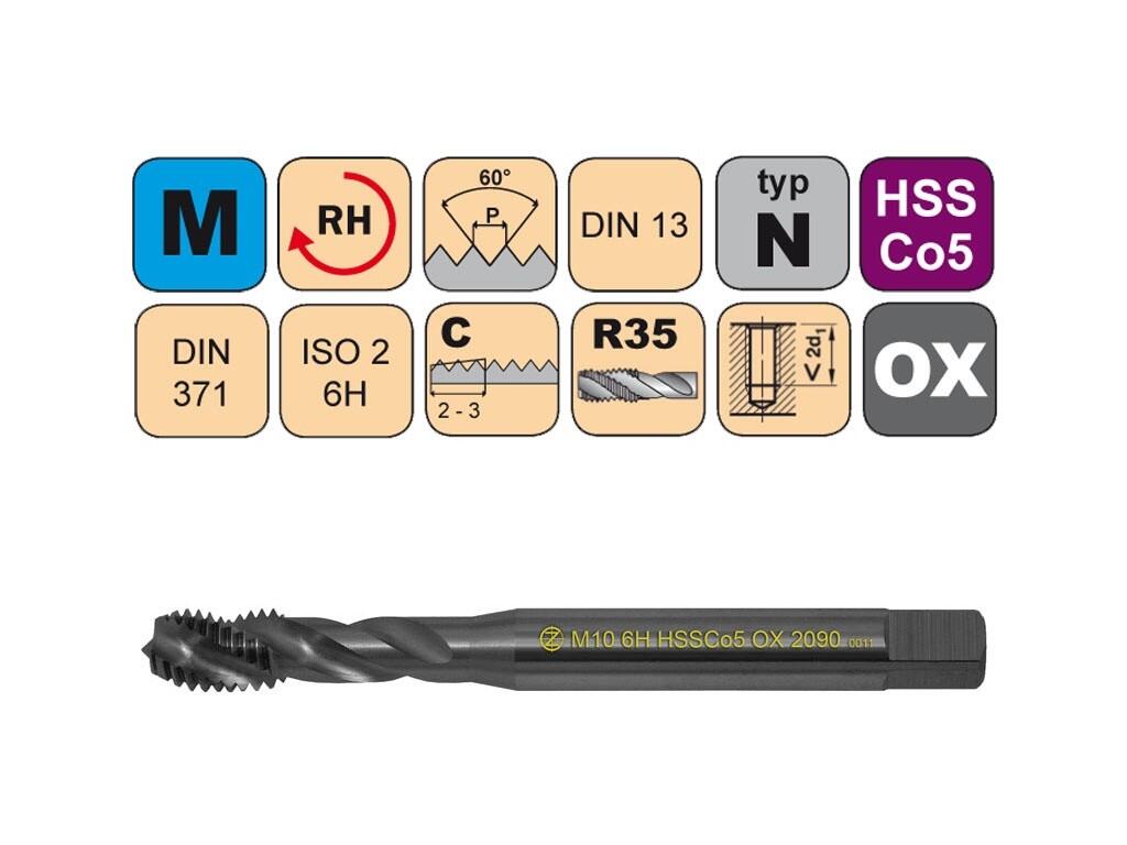 Závitník strojní M3,5x0,6 ISO2 HSSCo5 OX DIN 371 RSP35 - 2090 - CZZ2090-M3,5-ISO2